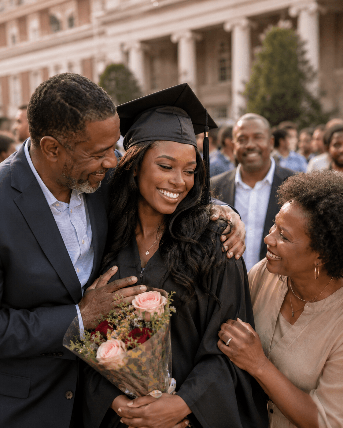 A family celebrating a graduation