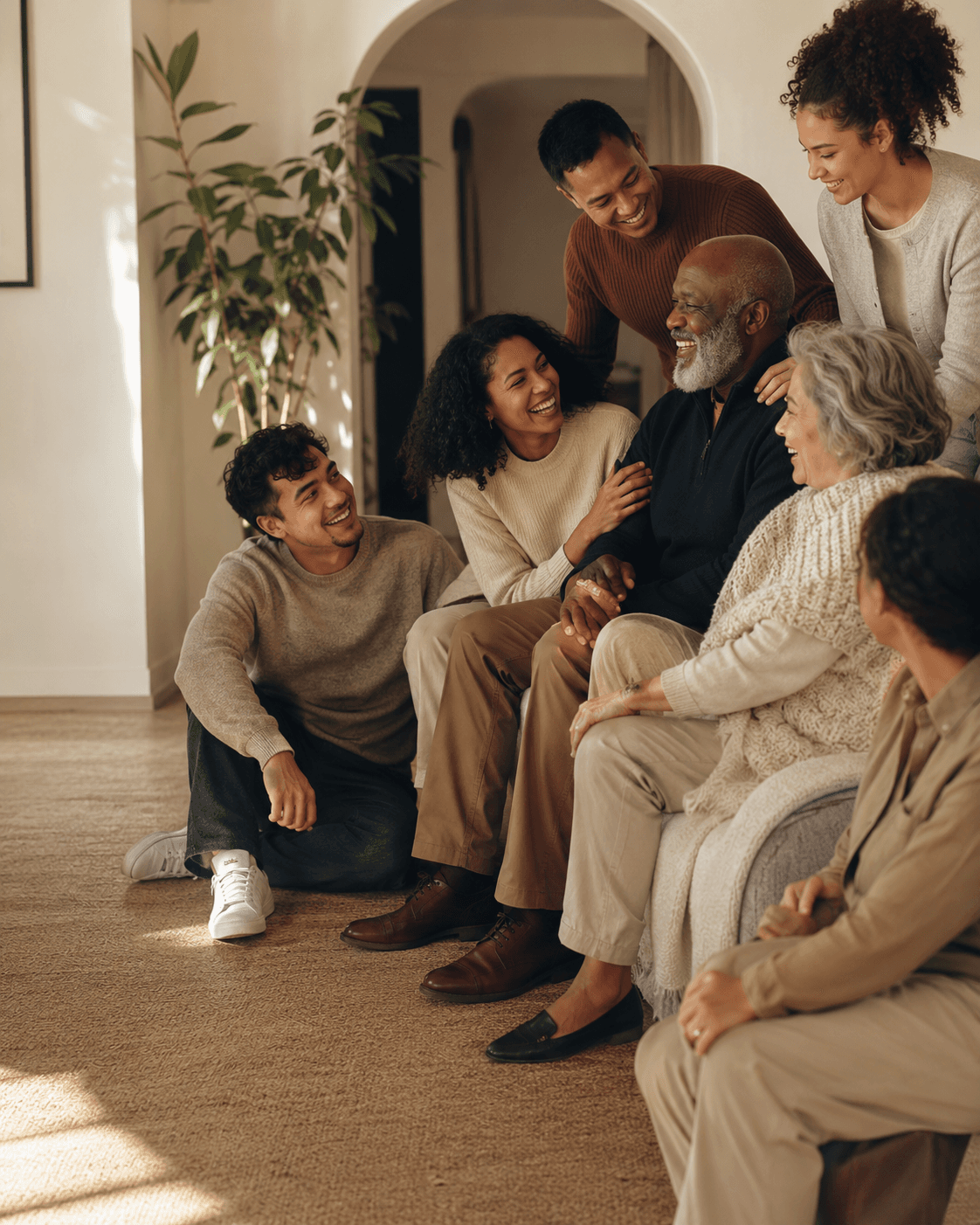 A multigenerational family sharing a joyful moment at home